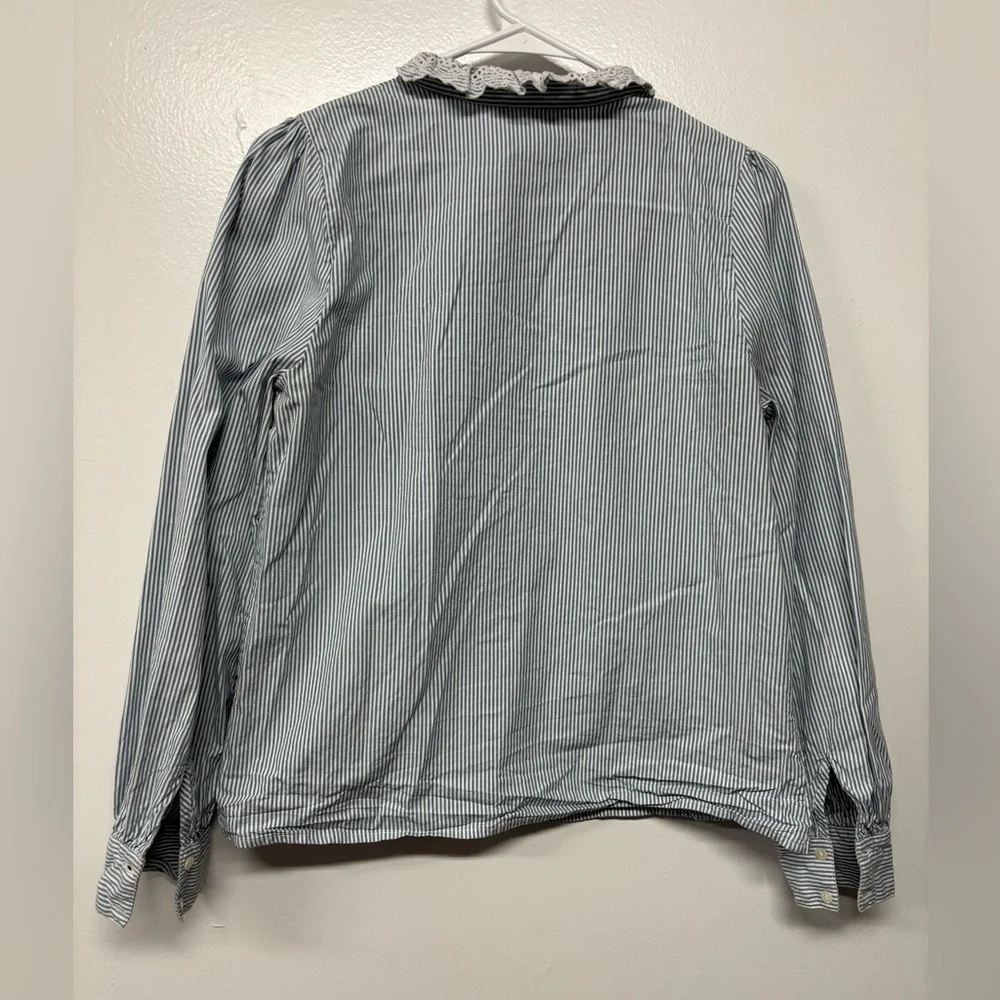 Sezane Striped Blue White Cotton Lace Chloe Blouse Size M/40 - Picture 4 of 6